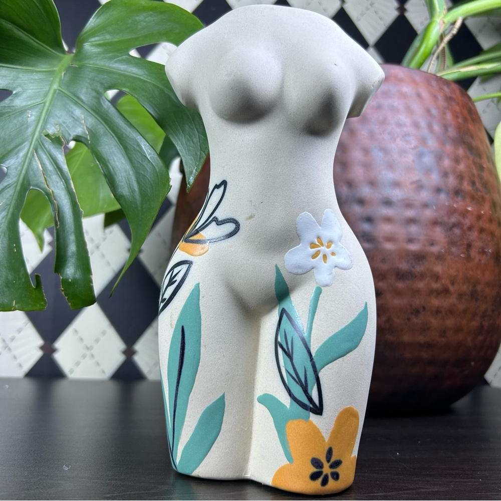 Female Torso‎ Vase 9.5”  Nude Sculpture Floral Art Pottery Modern Ceramic Matte